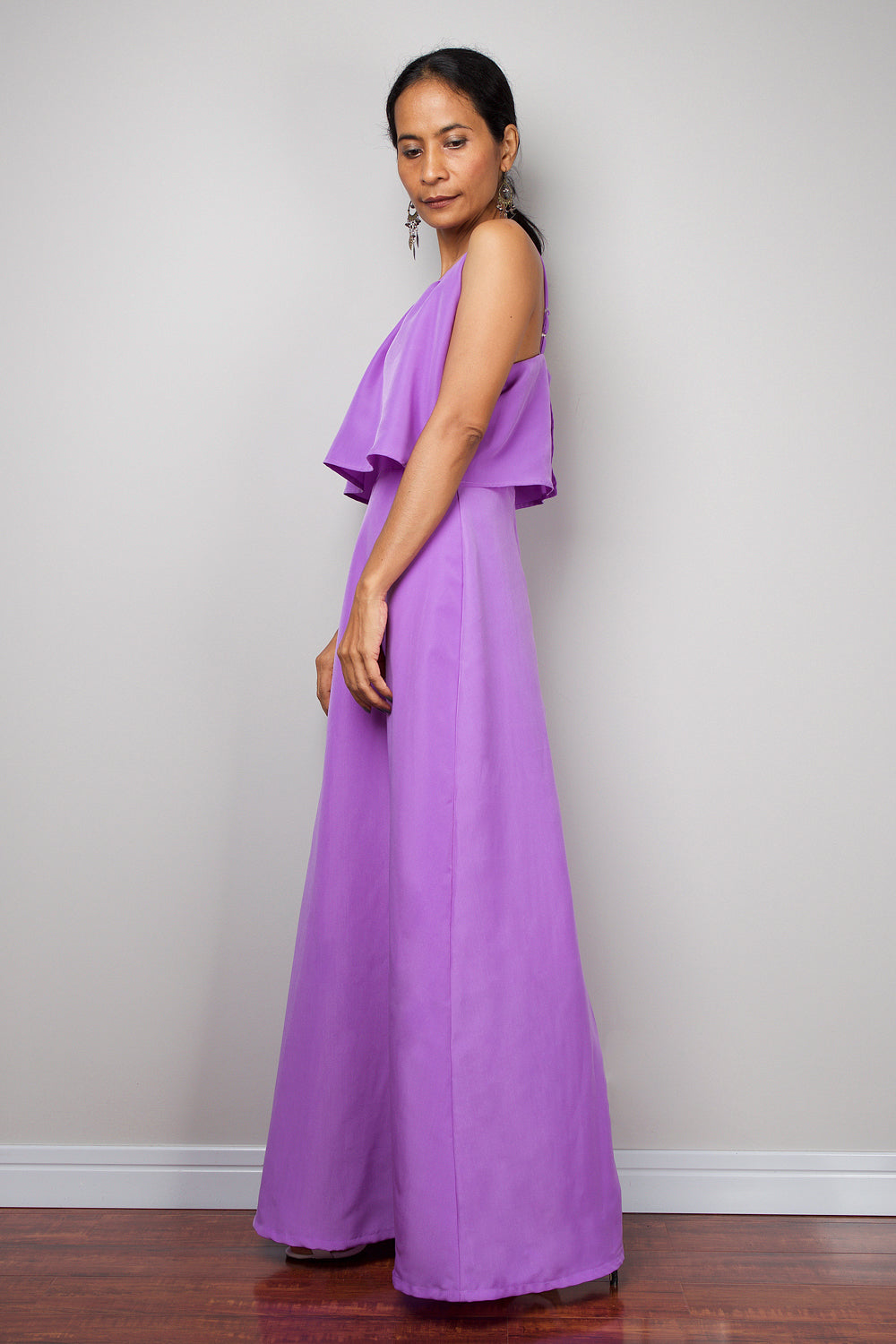 Ruffle dress, Halter Dress, Purple bridesmaid dress, Summer Dress, high waist dress, purple maxi dress