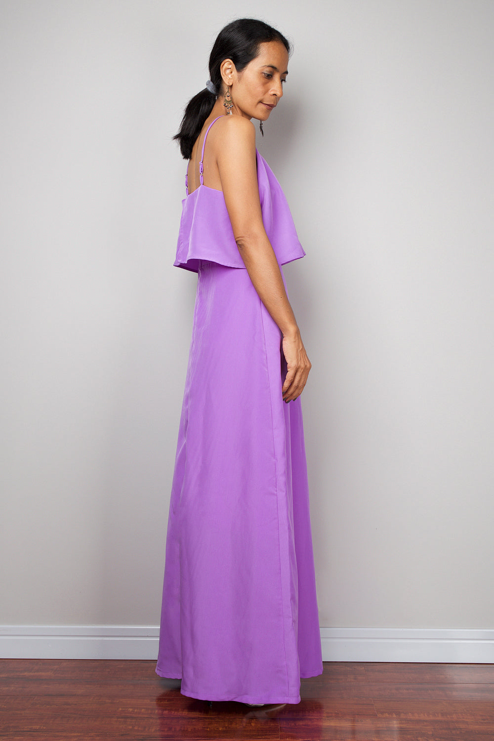 Ruffle dress, Halter Dress, Purple bridesmaid dress, Summer Dress, high waist dress, purple maxi dress