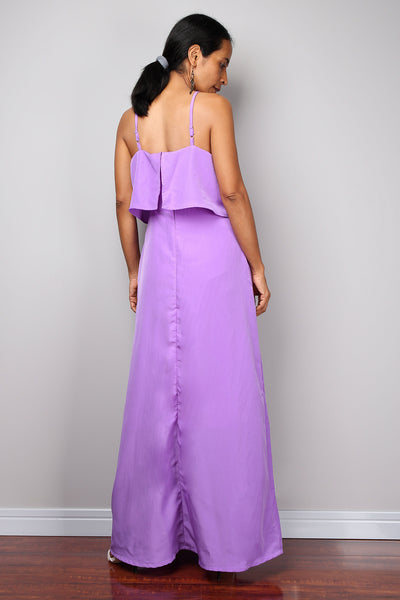 Ruffle dress, Halter Dress, Purple bridesmaid dress, Summer Dress, high waist dress, purple maxi dress