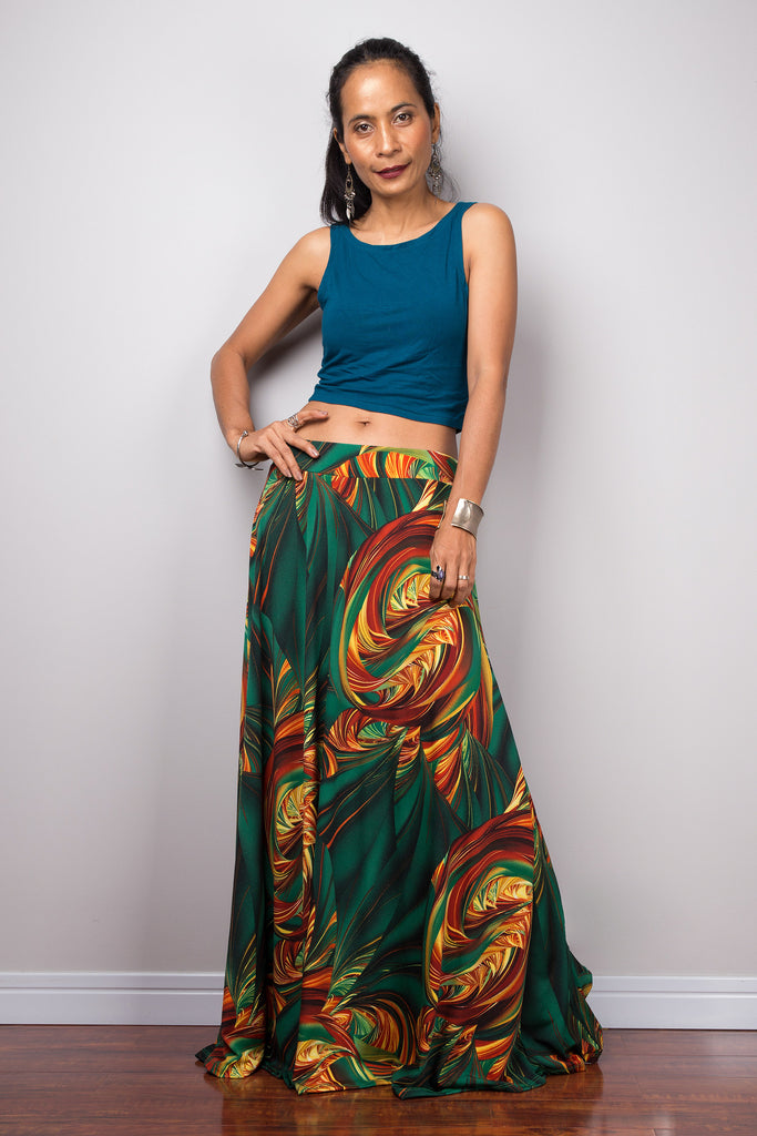 High waist skirt Tropical maxi skirt Floor length women s
