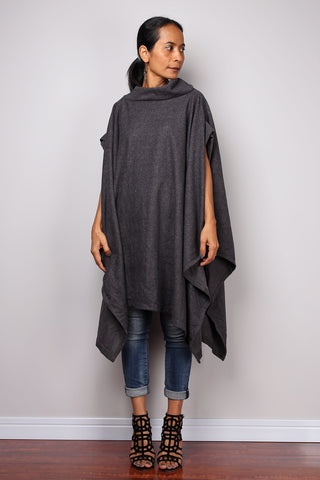 Poncho, oversized sweater, grey cape, poncho dress, tunic dress, cape dress, grey sweater