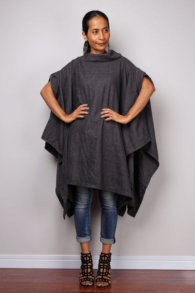 Poncho, oversized sweater, grey cape, poncho dress, tunic dress, cape dress, grey sweater