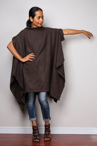 Brown Poncho, oversized sweater, brown cape, poncho dress, tunic dress, cape dress, brown sweater