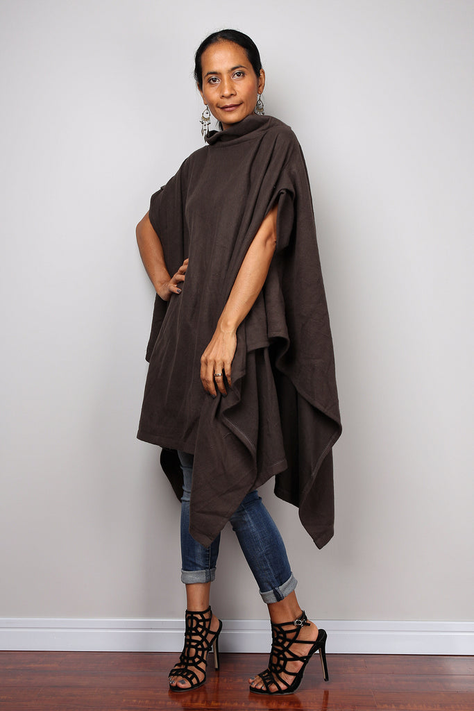 børste nuance Smelte Brown Poncho, oversized sweater, brown cape, poncho dress, tunic dress –  Nuichan