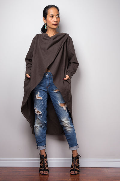 Brown Cardigan | Cross front Tunic | Brown Long Sleeved Cardigan | Swallowtail tunic