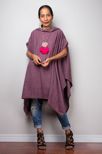 Poncho, oversized sweater, purple cape, poncho dress, tunic dress, cape dress