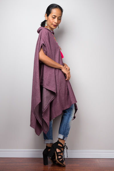 Poncho, oversized sweater, purple cape, poncho dress, tunic dress, cape dress