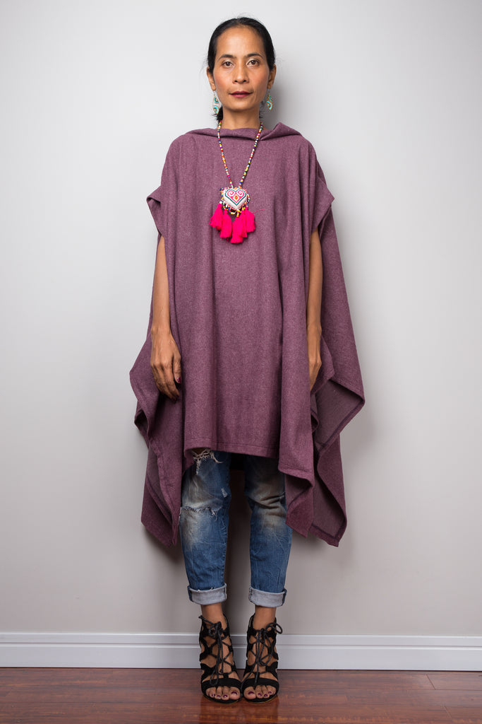 Rig mand koks middag Poncho, oversized sweater, purple cape, poncho dress, tunic dress, cap –  Nuichan