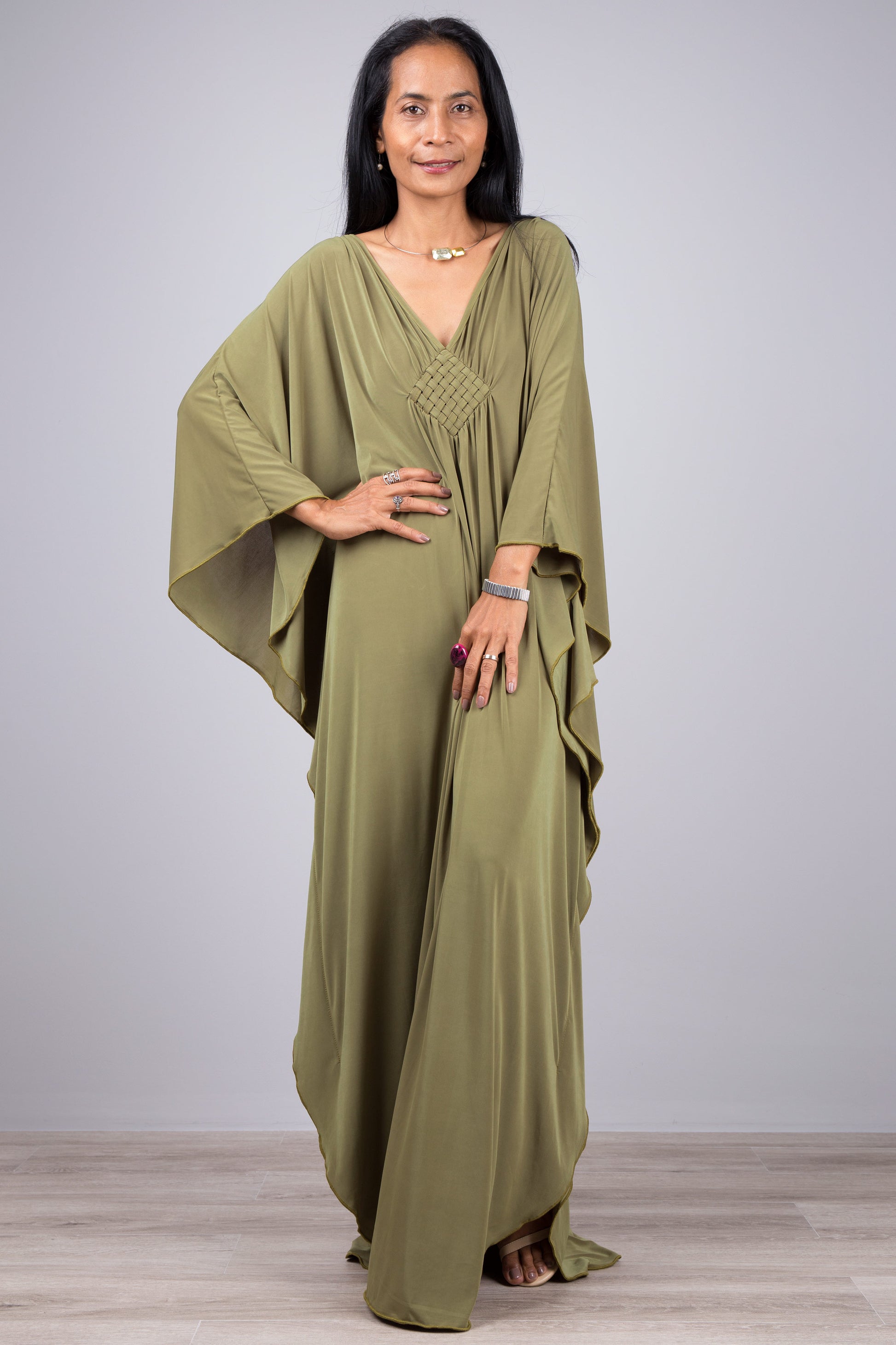 dark green kaftan dress Dark Green Organic II One Shoulder Kaftan Dress Cedric Brown Collection