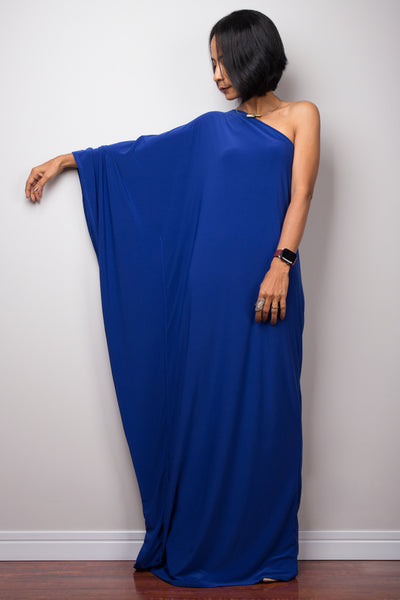 Blue one shoulder dress, Long blue dress by Nuichan