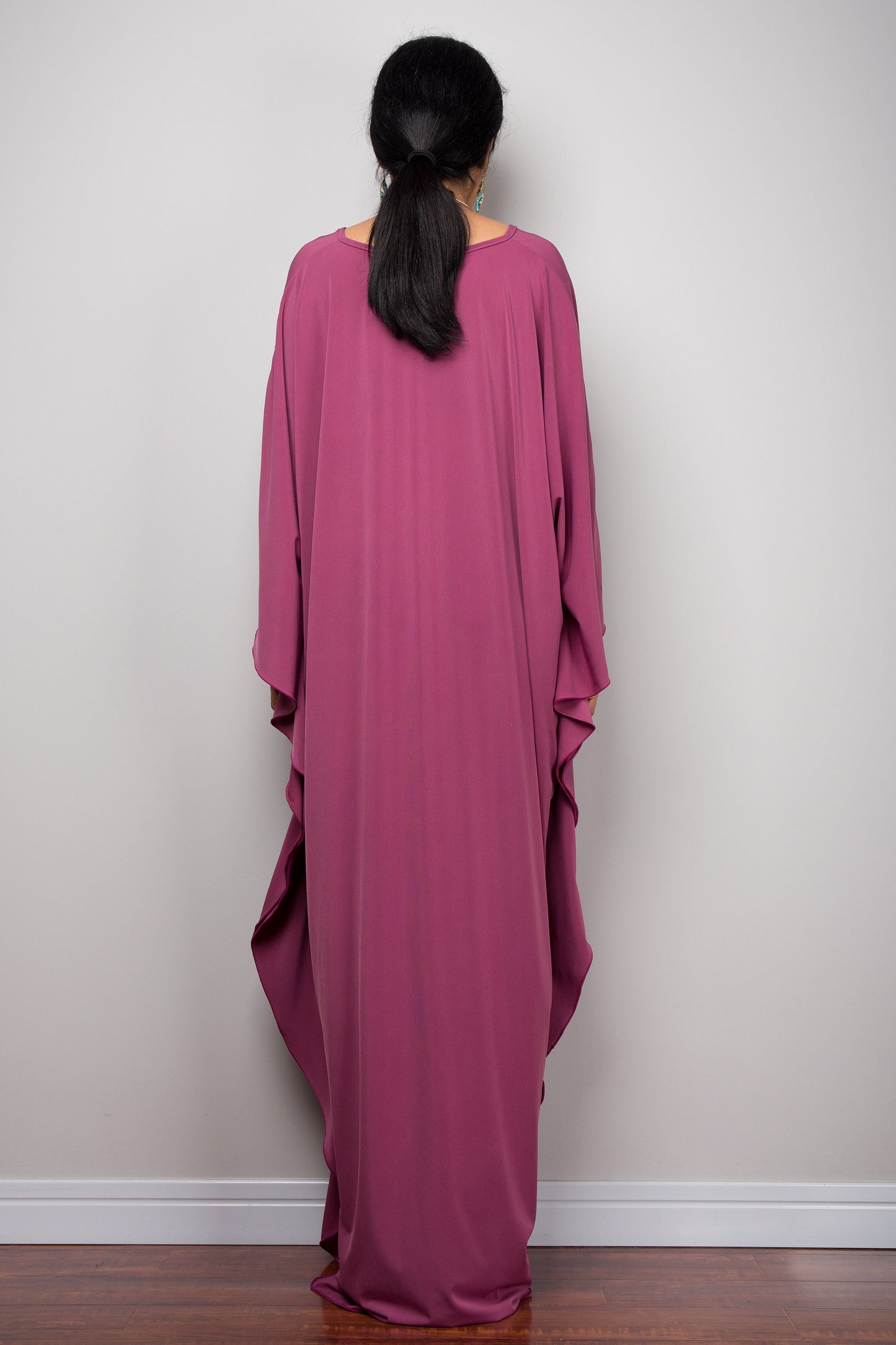 Long plum purple kaftan dress - back view
