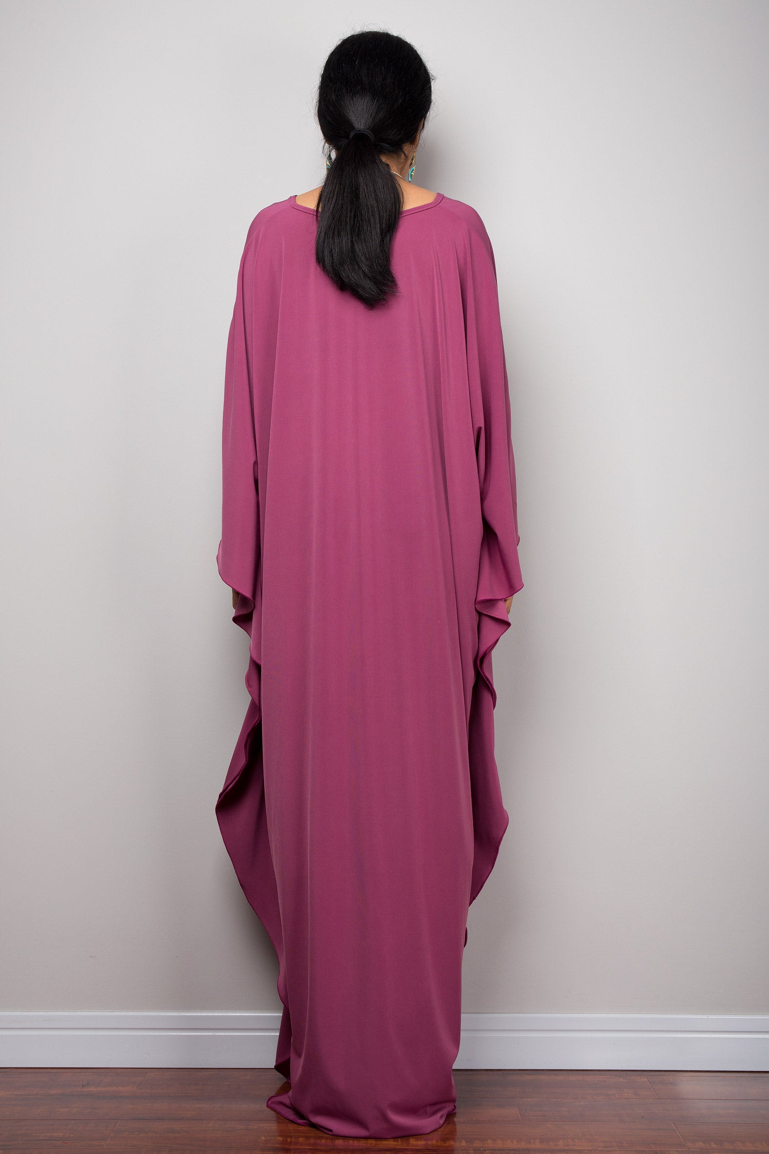 Long plum purple kaftan dress - back view