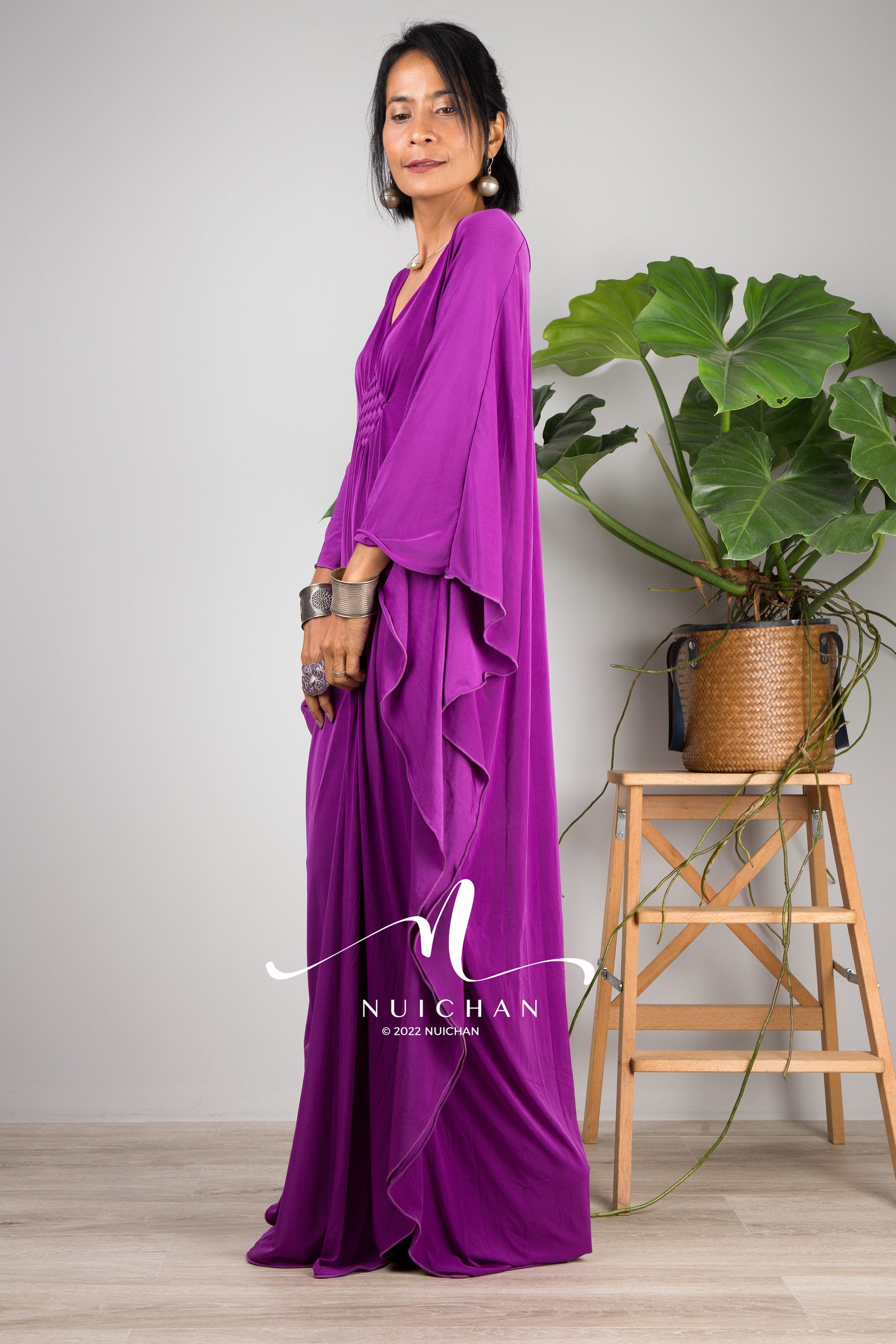 slipper orchid silk kimono kaftan dress Slipper Orchid Print Silk Kimono Dress in Brown