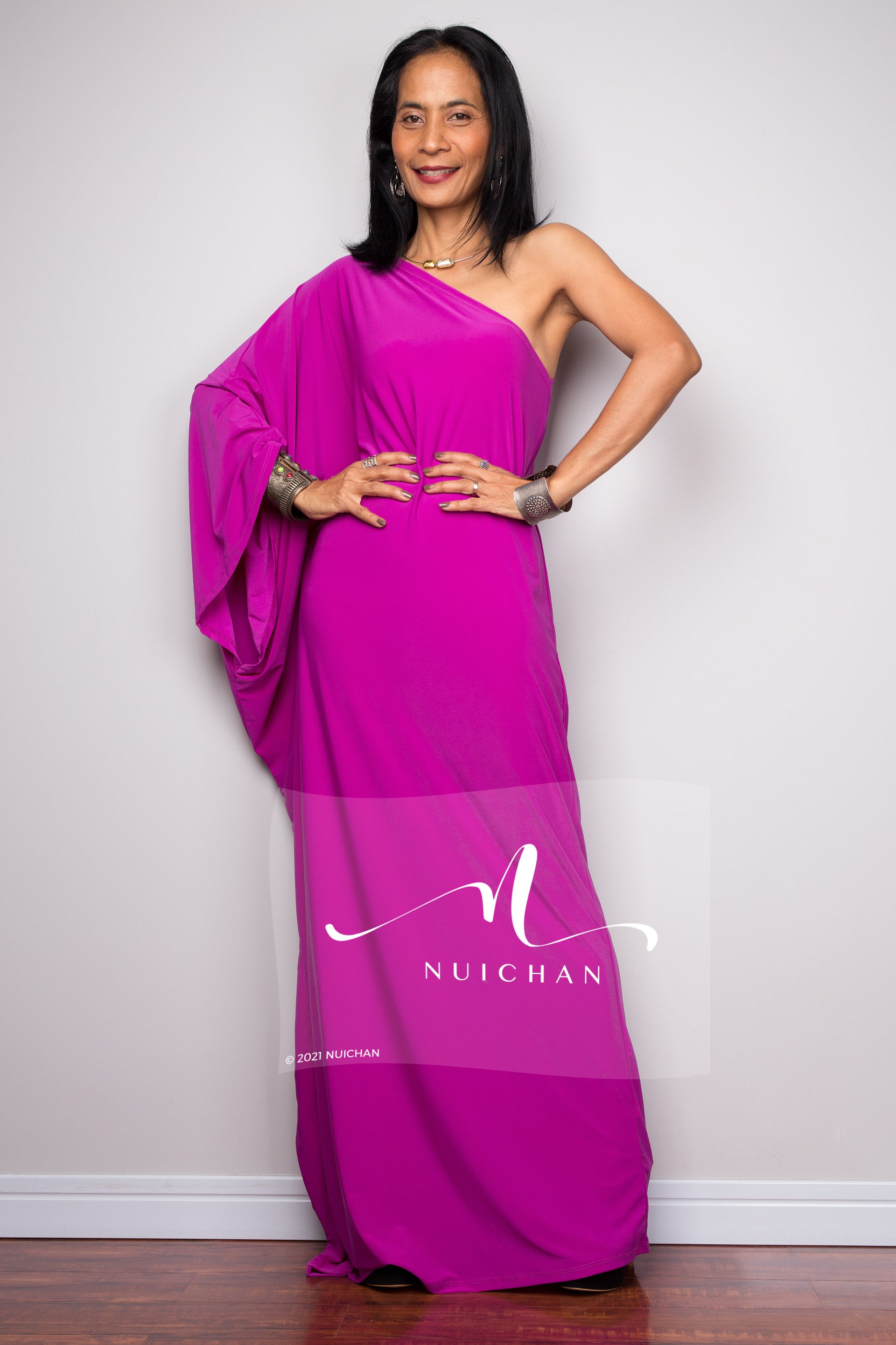 purple one shoulder dress Magenta Gown - One-Shoulder Gown - Mermaid Maxi consider sizing up for fuller hips One-shoulder Purple Prom Dress with