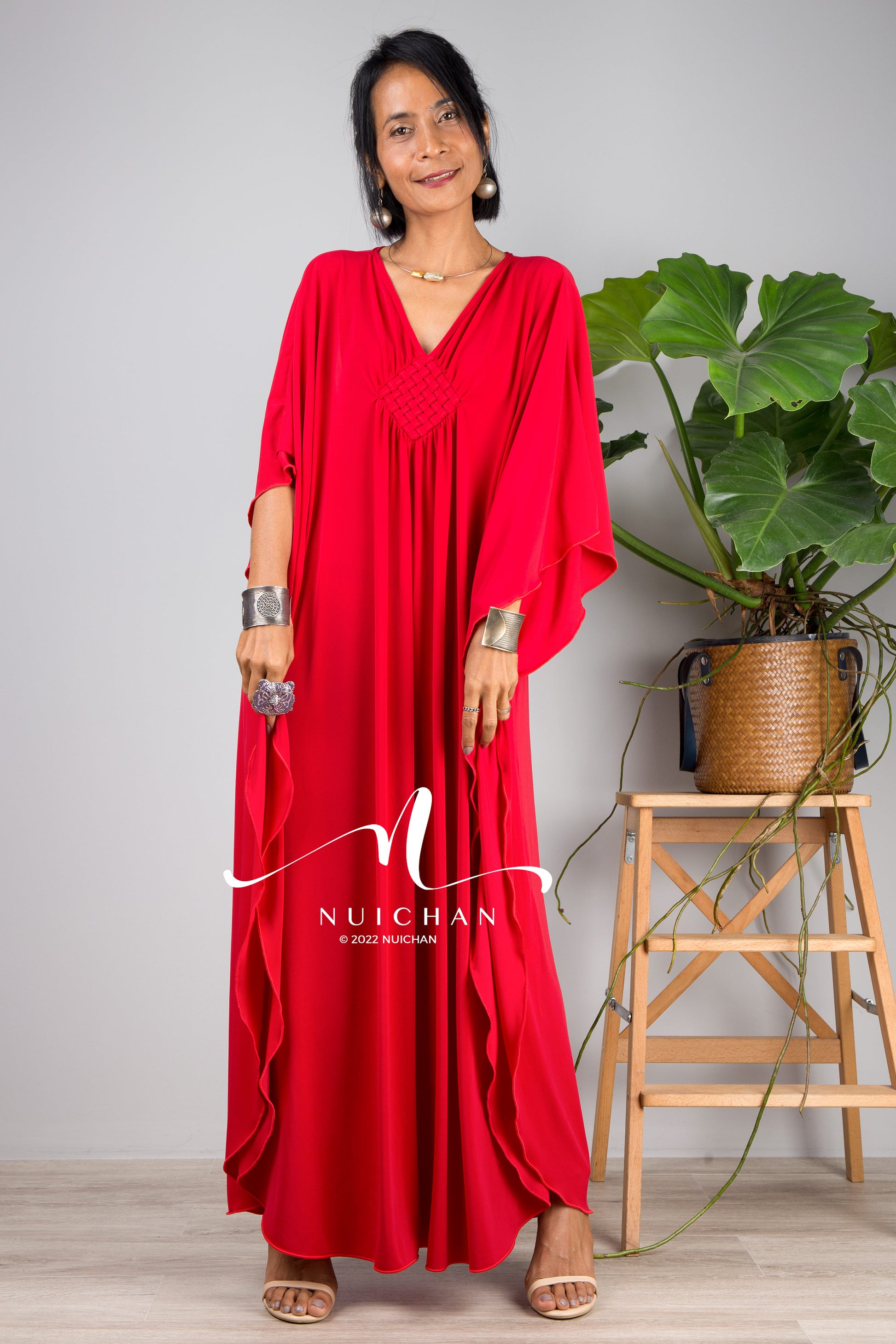 red kaftan maxi dress The Lunette Rustic Sienna Cotton Kaftan Dress | Lace Boho Maternity Maxi