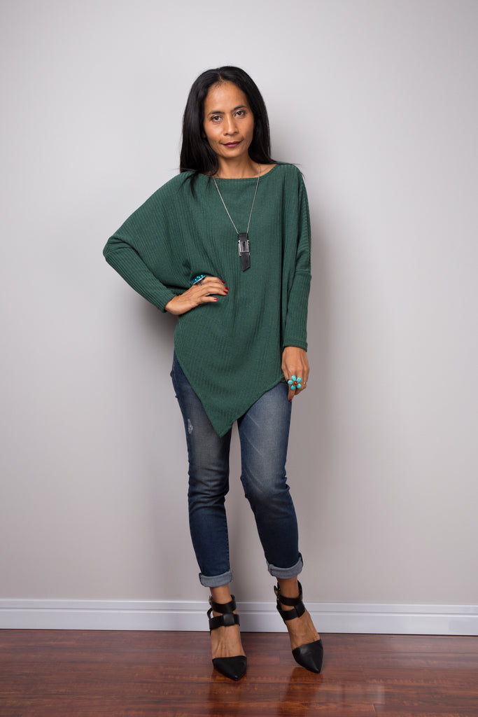 Green Sweater, Long sleeve tunic, Green Pullover, Poncho sweater, Gree ...