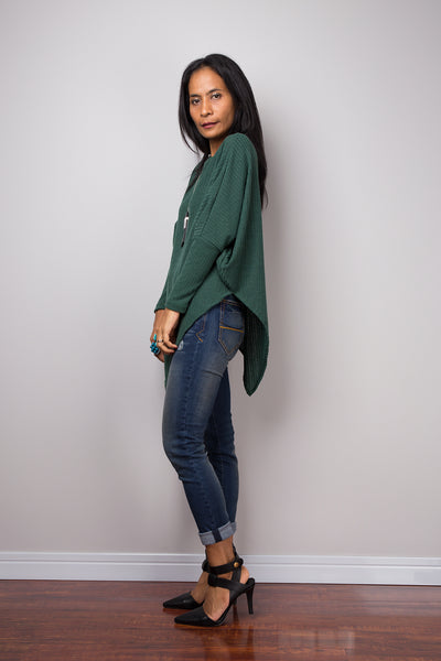 Green Sweater, Long sleeve tunic, Green Pullover, Poncho sweater, Green top, Sweater women, knit sweater, pullover sweater
