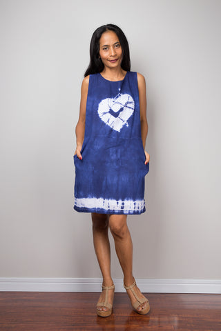 Blue dress, short dress, Summer Dress, Sleeveless dress, Tie Dye Dress, Shibori dress