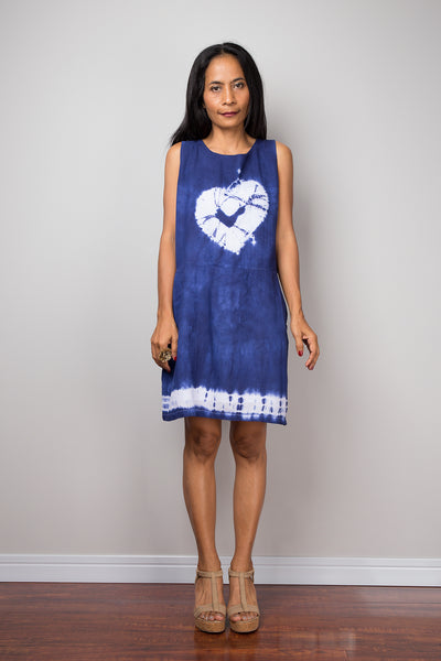 Blue dress, short dress, Summer Dress, Sleeveless dress, Tie Dye Dress, Shibori dress