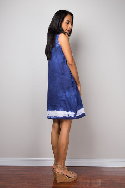 Blue dress, short dress, Summer Dress, Sleeveless dress, Tie Dye Dress, Shibori dress