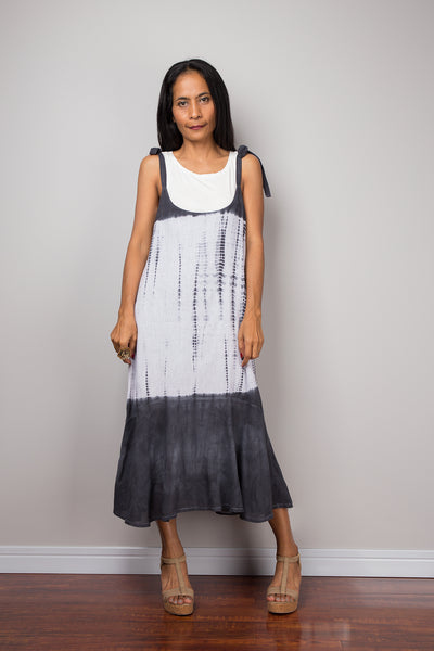Summer Dress, Strap Dress, Black and white dress, Hand Dyed Shibori Dress, festival dress, boho dress