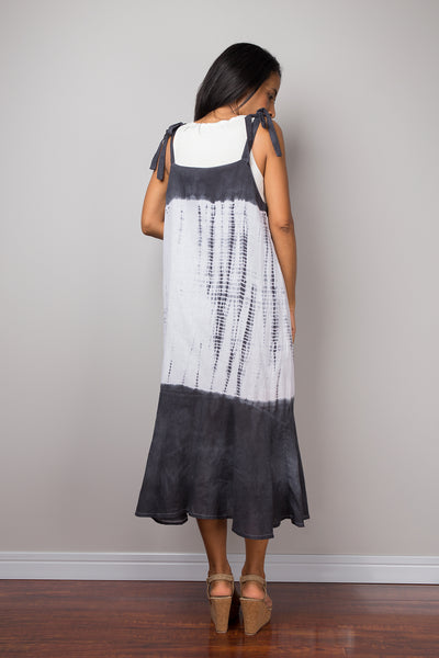 Summer Dress, Strap Dress, Black and white dress, Hand Dyed Shibori Dress, festival dress, boho dress