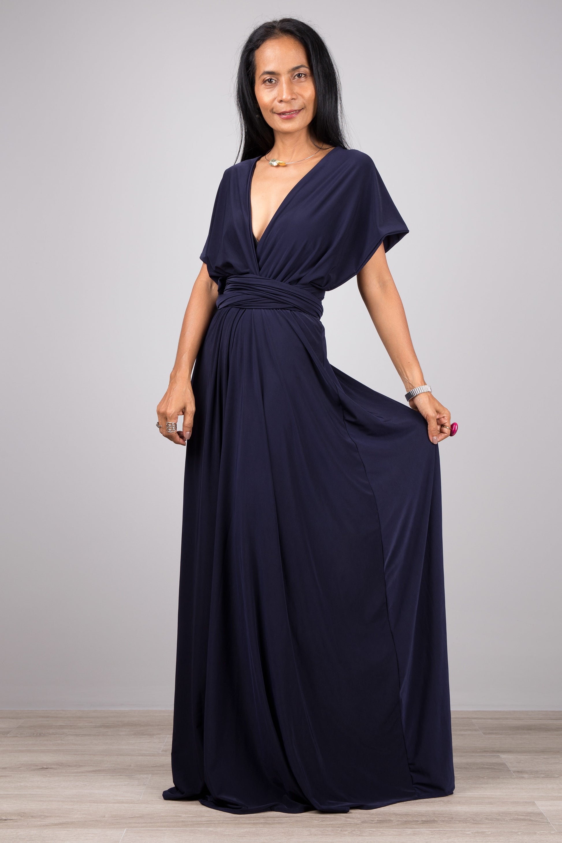 wrap bridesmaid dresses Nuichan women's bridesmaid dress. Navy blue convertible wrap dress