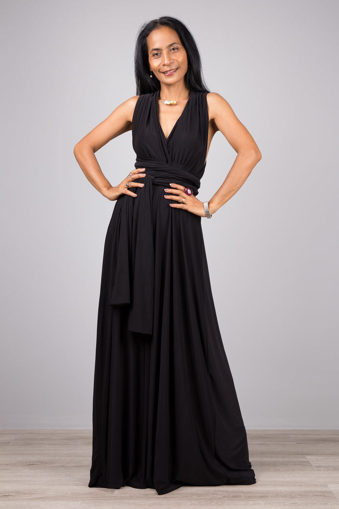 Black Convertible dresses online. Multi wrap dress by Nuichan