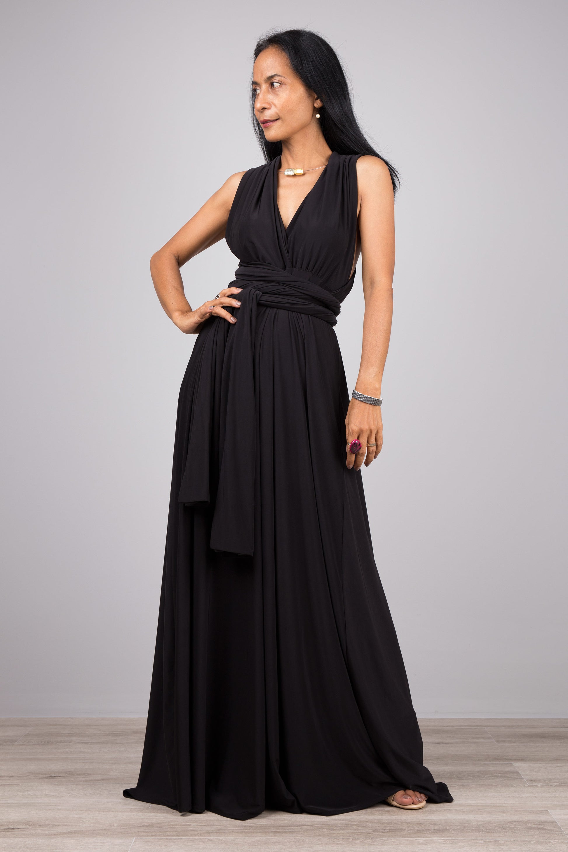 Black Convertible dresses online. Multi wrap dress by Nuichan