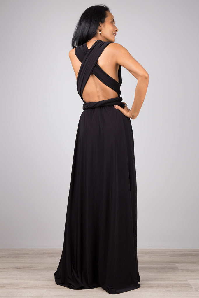 Black Convertible dresses online. Multi wrap dress by Nuichan