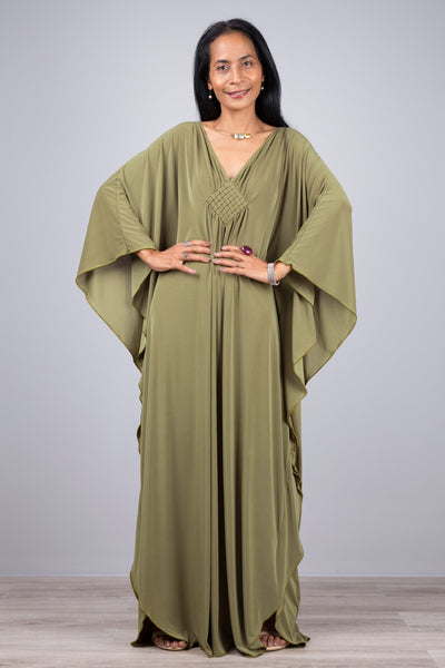 Nuichan women's Kaftan dress. Olive green kimono batwing caftan dress 