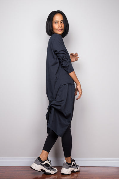 Asymmetrical navy blue tunic dress