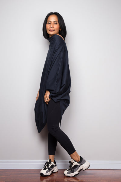 Navy Blue Pullover Poncho