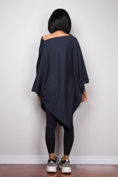 Navy Blue Pullover Poncho
