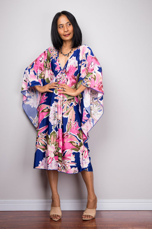 Pink Blue kaftan dress UK, Spandex polyester kaftan, wide sleeves, ideal for women’s boho summer style

