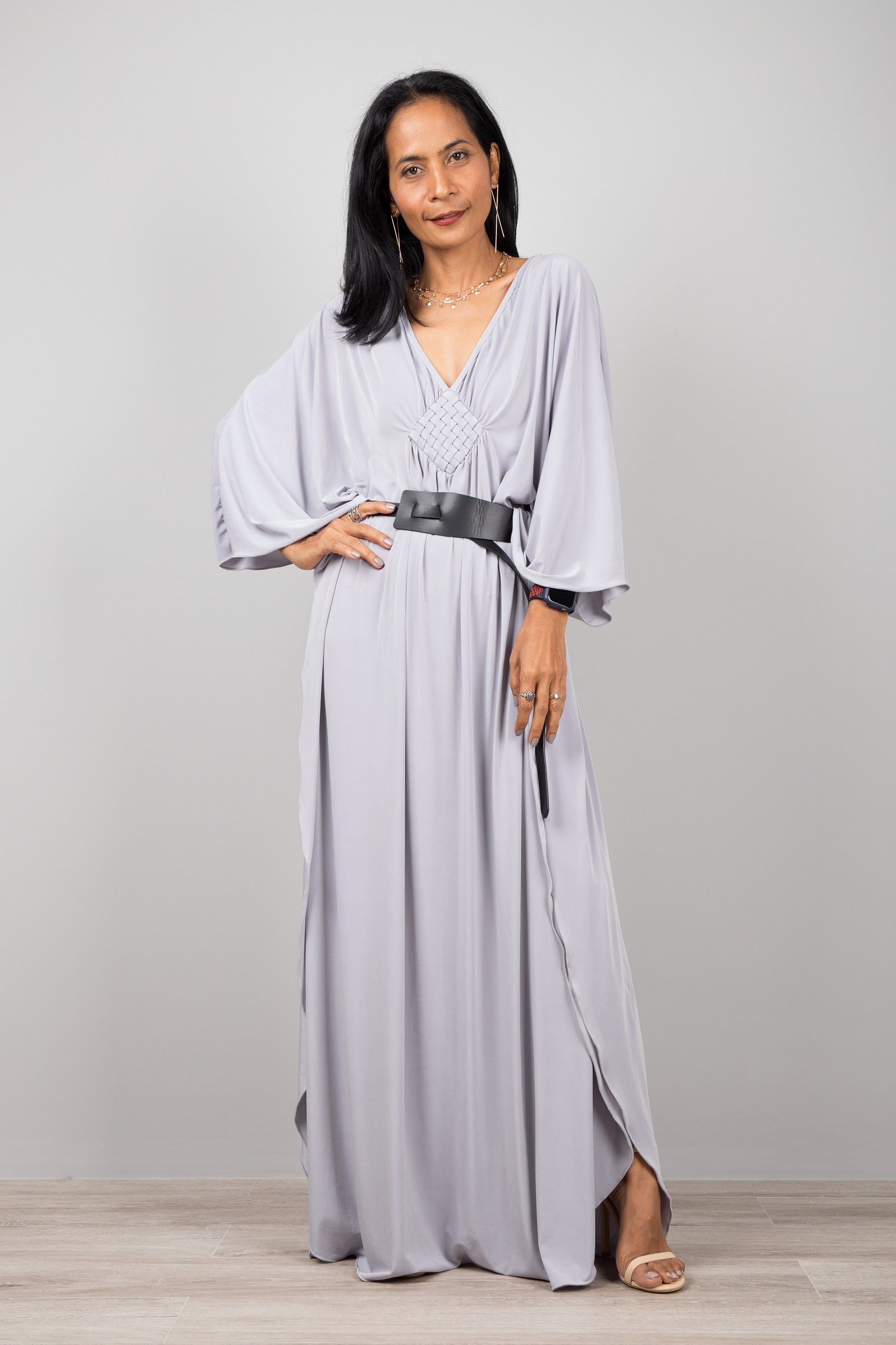 grey kaftan dress Gray Pliss Kaftan Dress Esm New York