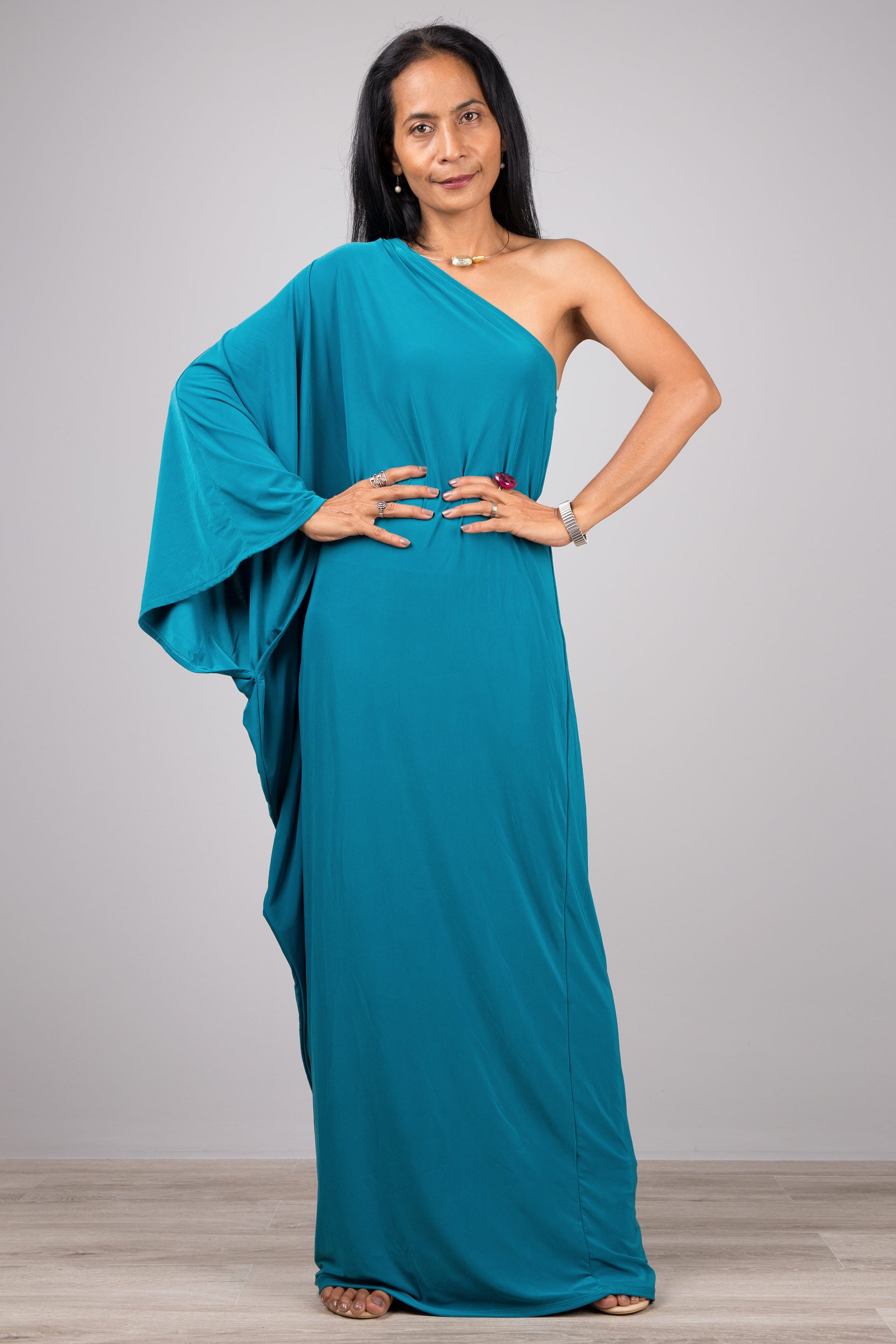 one shoulder teal dress Teal One Shoulder Dress