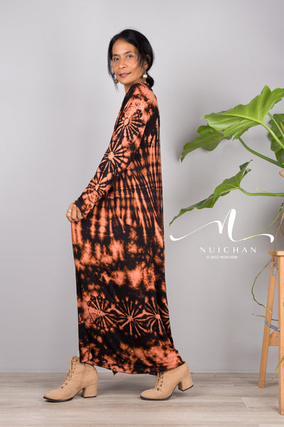 Reverse Tie Dye Robe, Boho Kimono Cardigan, Hippie Duster by Nuichan