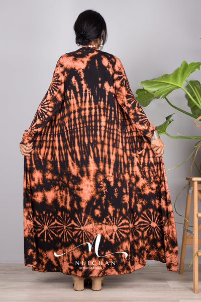 Reverse Tie Dye Robe, Boho Kimono Cardigan, Hippie Duster by Nuichan