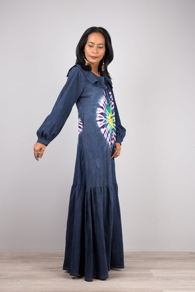 Blue Tie Dye Dress with ruffle