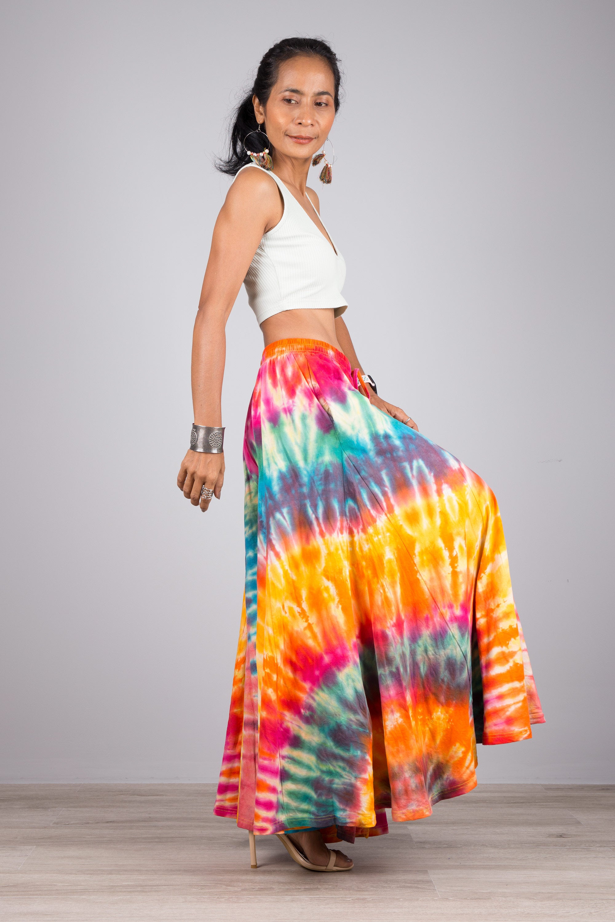 Tie dye pants | Tiered Wide leg festival pants | Rainbow