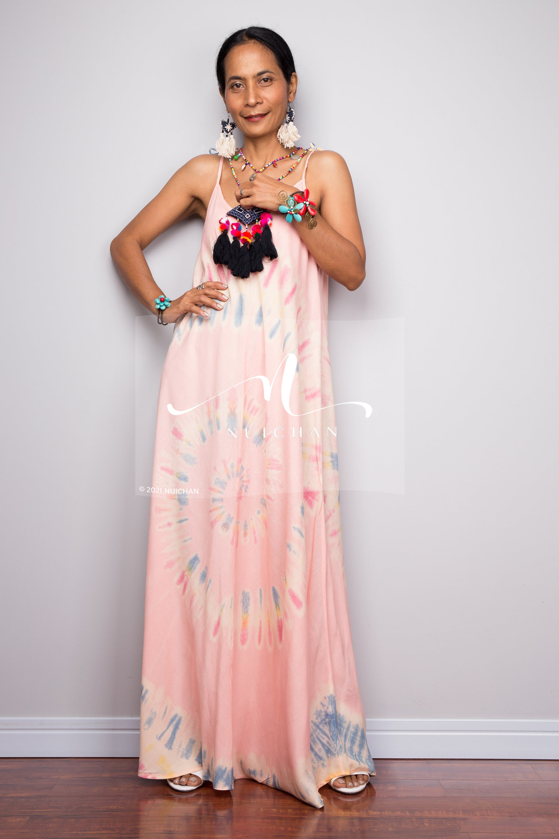 Tie dye Beach dress. Summer strap dress by Nuichan