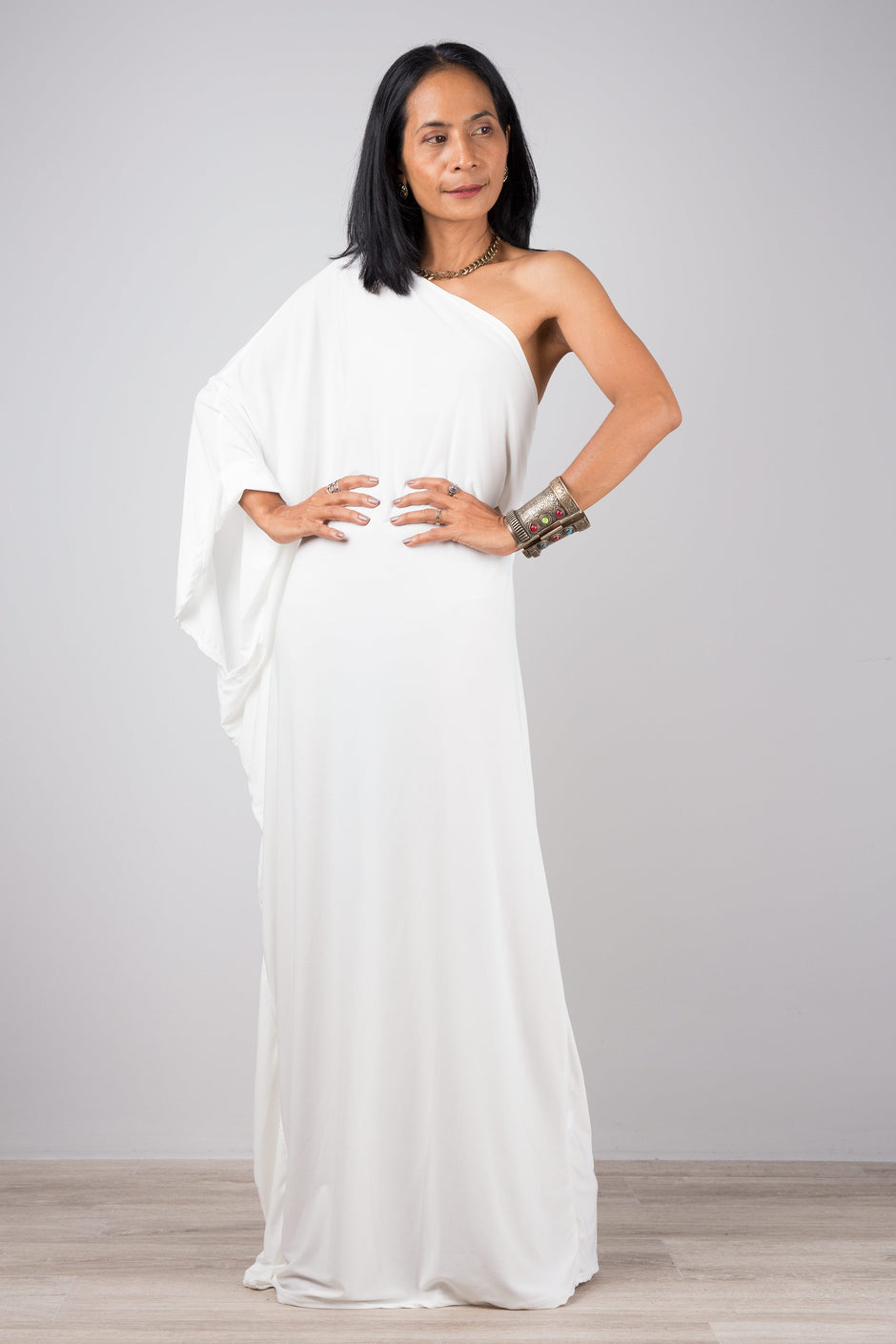 Off White One Shoulder Dress