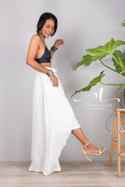Nuichan women's white cotton wrap skirt | Organic cotton skirt