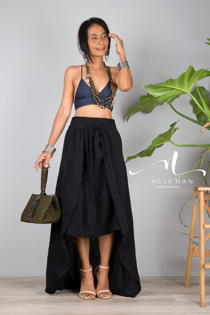 Nuichan women s cotton wrap skirt Organic black cotton skirt