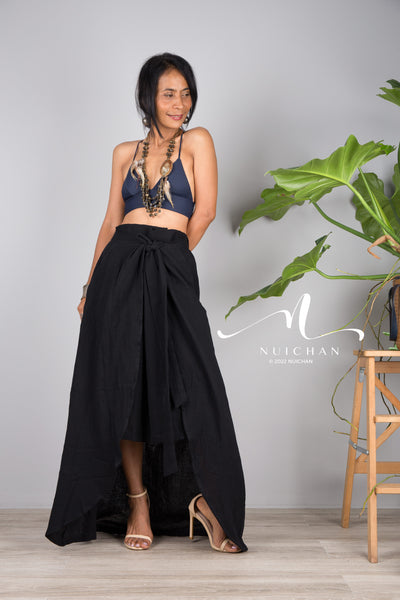 Nuichan women's cotton wrap skirt | Organic black cotton skirt