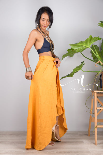 Nuichan women's orange cotton wrap skirt | Organic cotton skirt