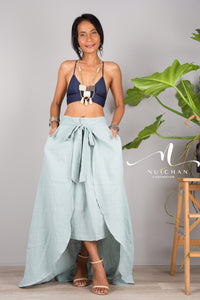 Nuichan women's cotton wrap skirt | Organic mint green cotton skirt