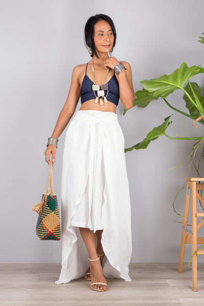 Nuichan women's white cotton wrap skirt | Organic cotton skirt