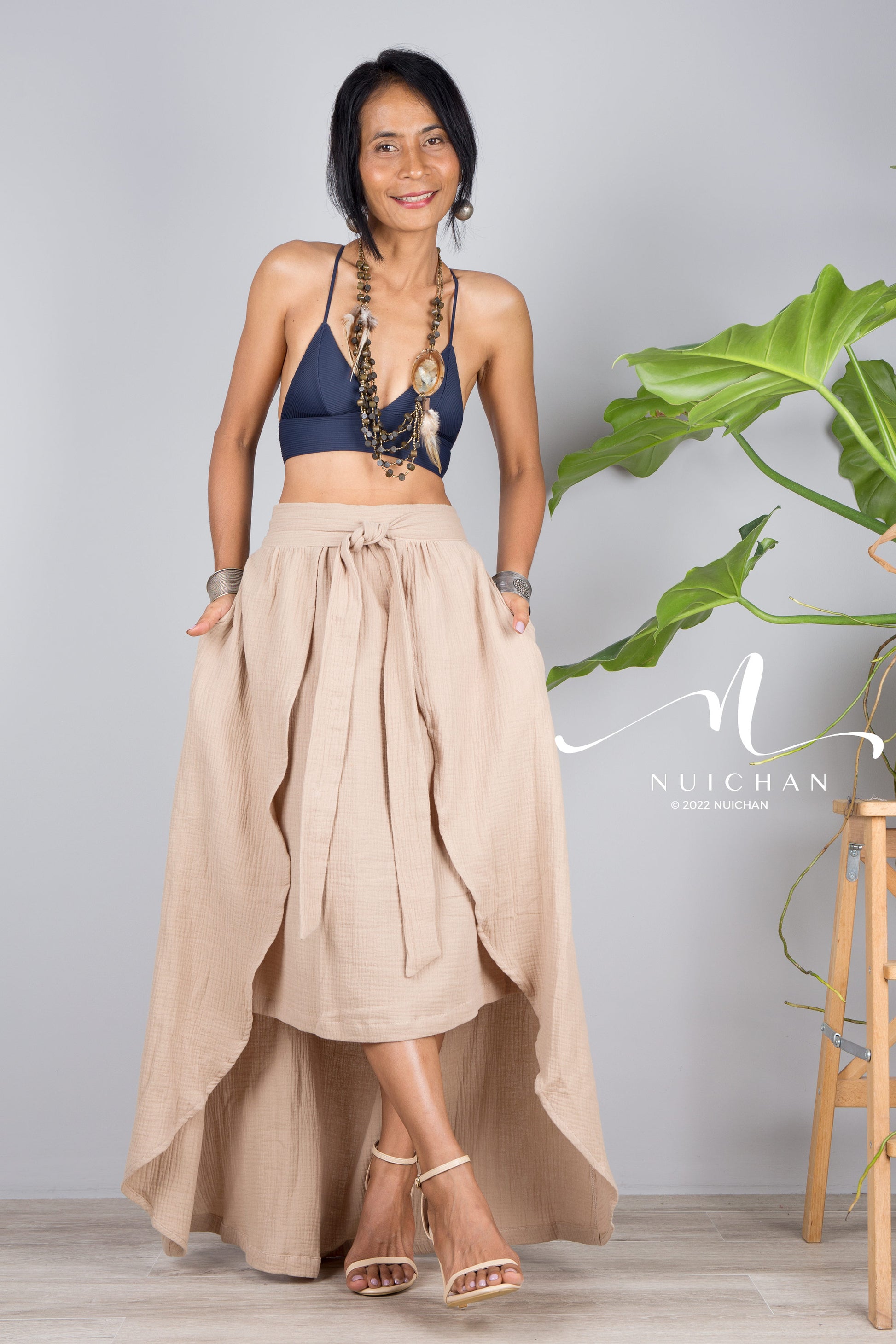 Elegant cotton wrap skirt by Nuichan